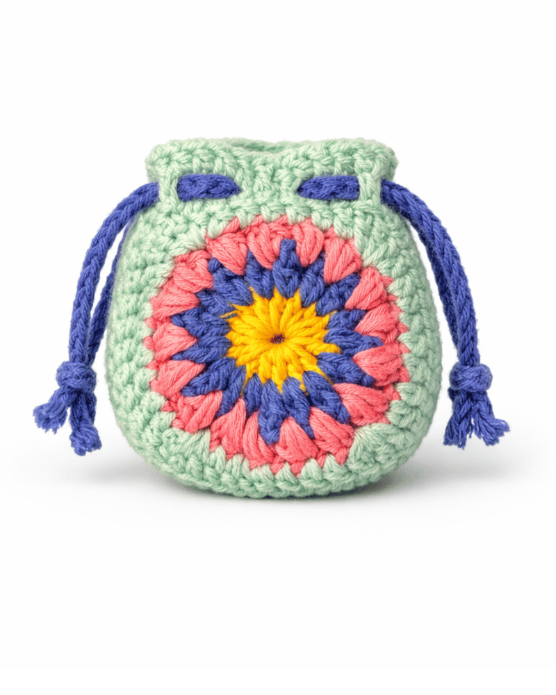 Hand-Crocheted AirPods Pouch | Drawstring Potli Case (Floral) - Image 1