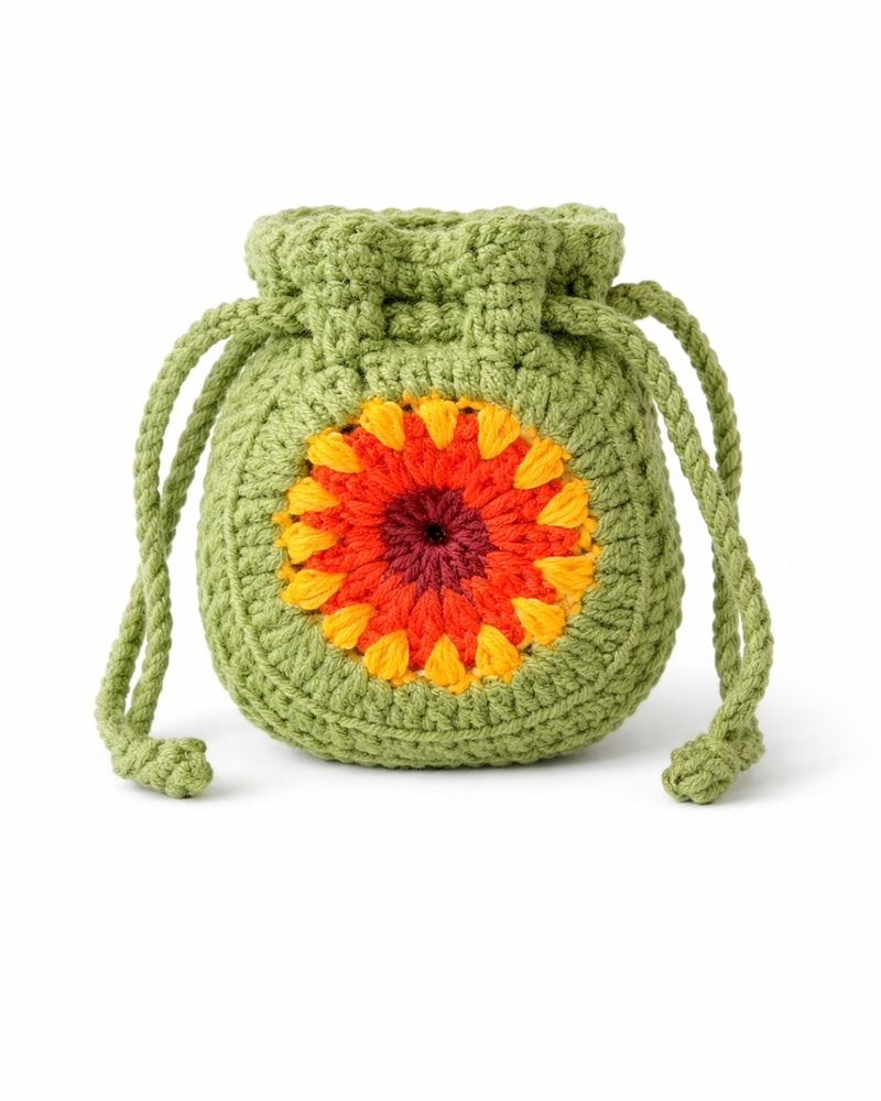 Hand-Crocheted Sunflower AirPods Pouch | Drawstring Potli Case - Image 1