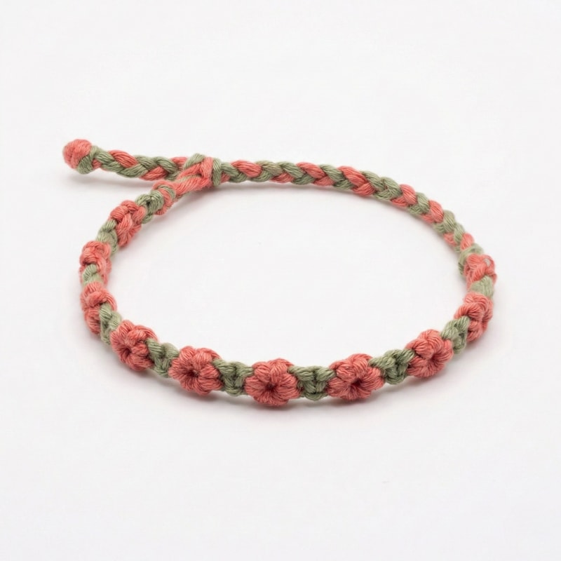 Bunaav Handmade Knotted Thread Bracelet, Two-Tone Coral Pink & Sage Green - Image 1