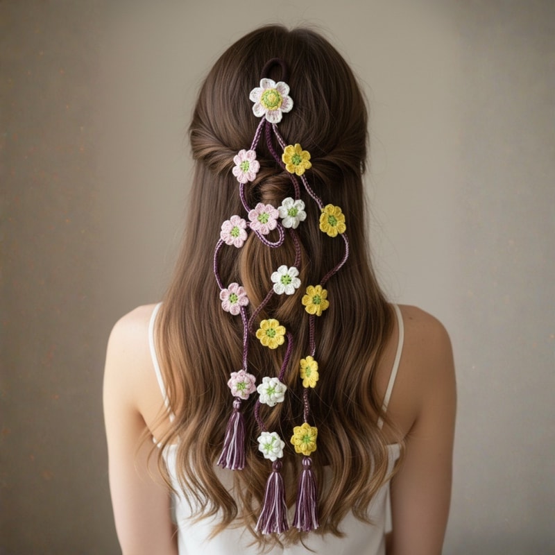 Handcrafted Floral Crochet Paranda ā Multicolor Braid Accessory - Image 1